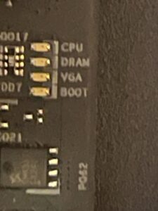 Diagnostic lights on a motherboard.