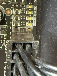 The diagnostic lights on a computer motherboard.